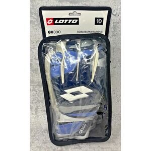 Lotto GK300 Goalkeeper Gloves Size 10 Blue/Black 5mm Latex Palm Soccer NEW